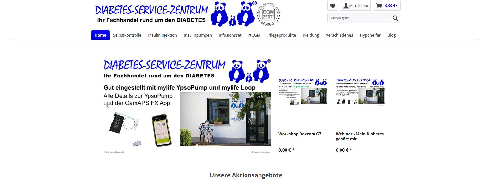 Bild zeigt ein Ausschnitt aus unsere Webshop Startseite.